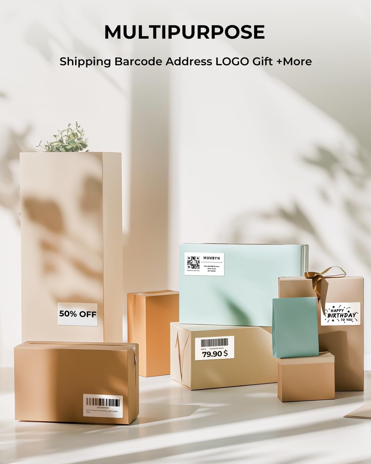 MUNBYN 2"x1" Generic Rectangle Series Thermal Labels (1000/Roll)