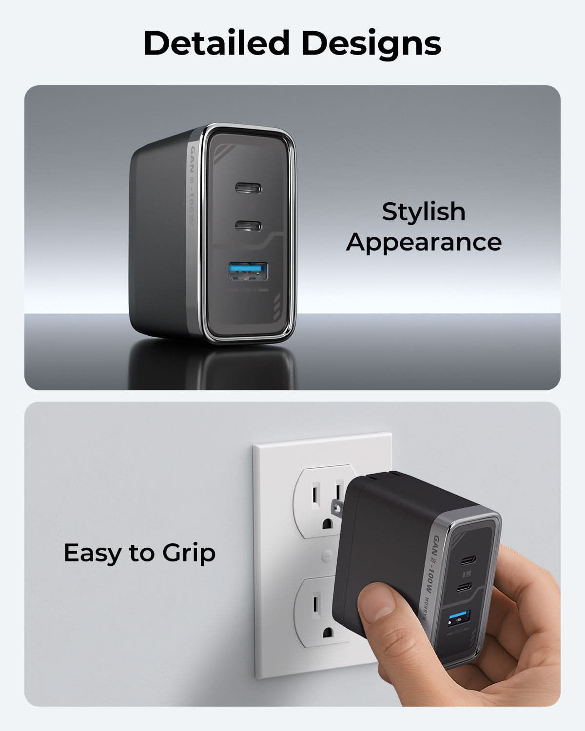 MUNBYN NexGo™ 100W GaN III 3-Port USB C Charger Block