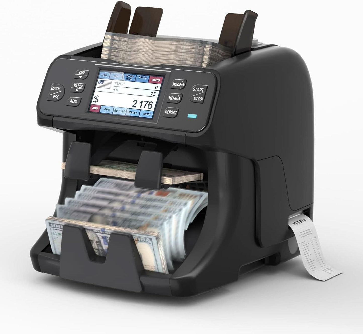 MUNBYN IMC40 Bank-Grade Money Counter & Auto-Sorter | Built-in Printer, Touch Screen w/ Multi-Currency
