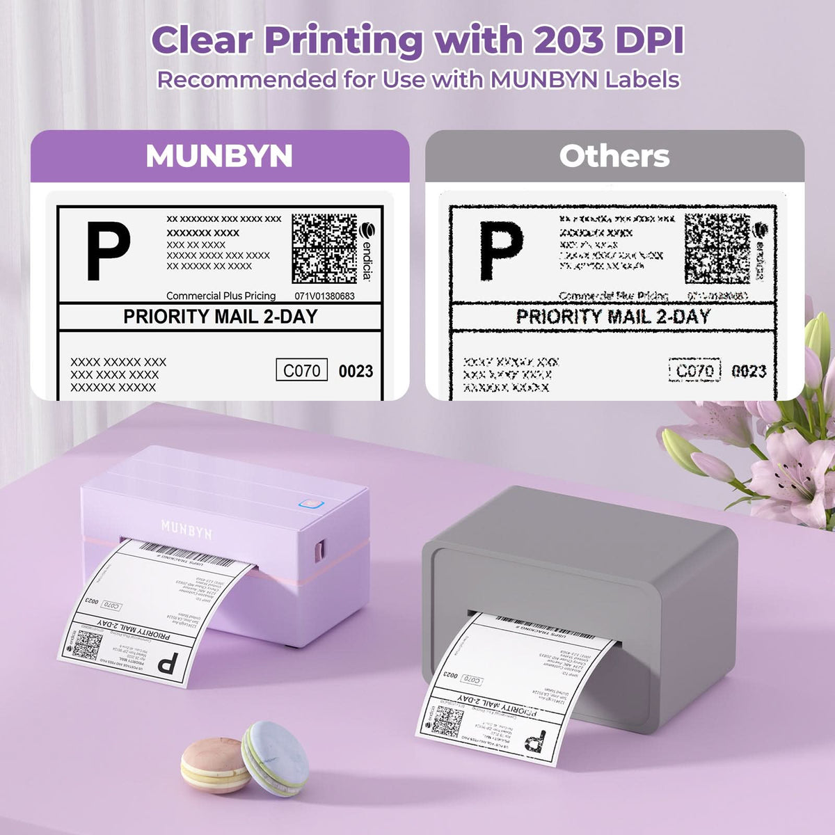 MUNBYN RealWriter 130B thermal label printer kit with compact design and multiple label rolls for efficient printing.