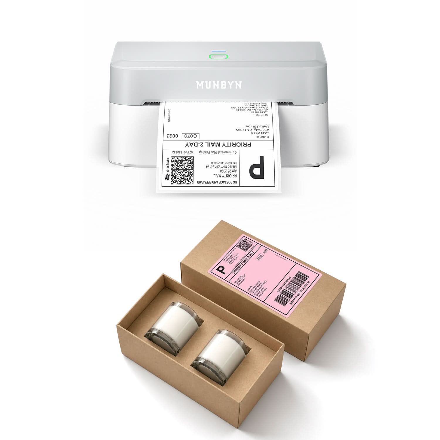 MUNBYN RealWriter 403B Bluetooth Printer & 4x6 Fanfold Labels Candle Shipping Starter Kit