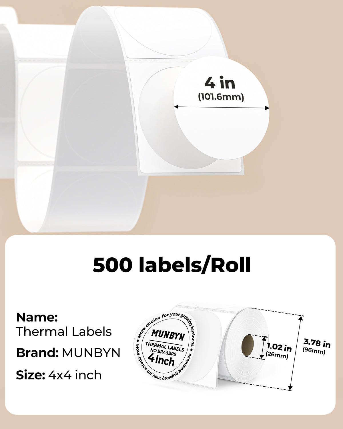 MUNBYN 4"x 4" Perforated Generic Thermal Labels for Small Business & Bakery