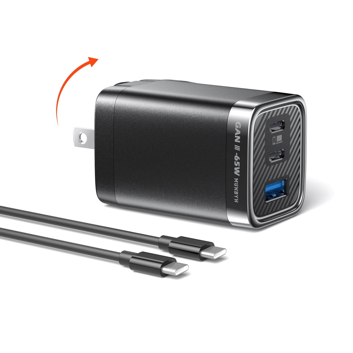 MUNBYN NexGo™ 65W GaN III 3-Port USB C Charger Block