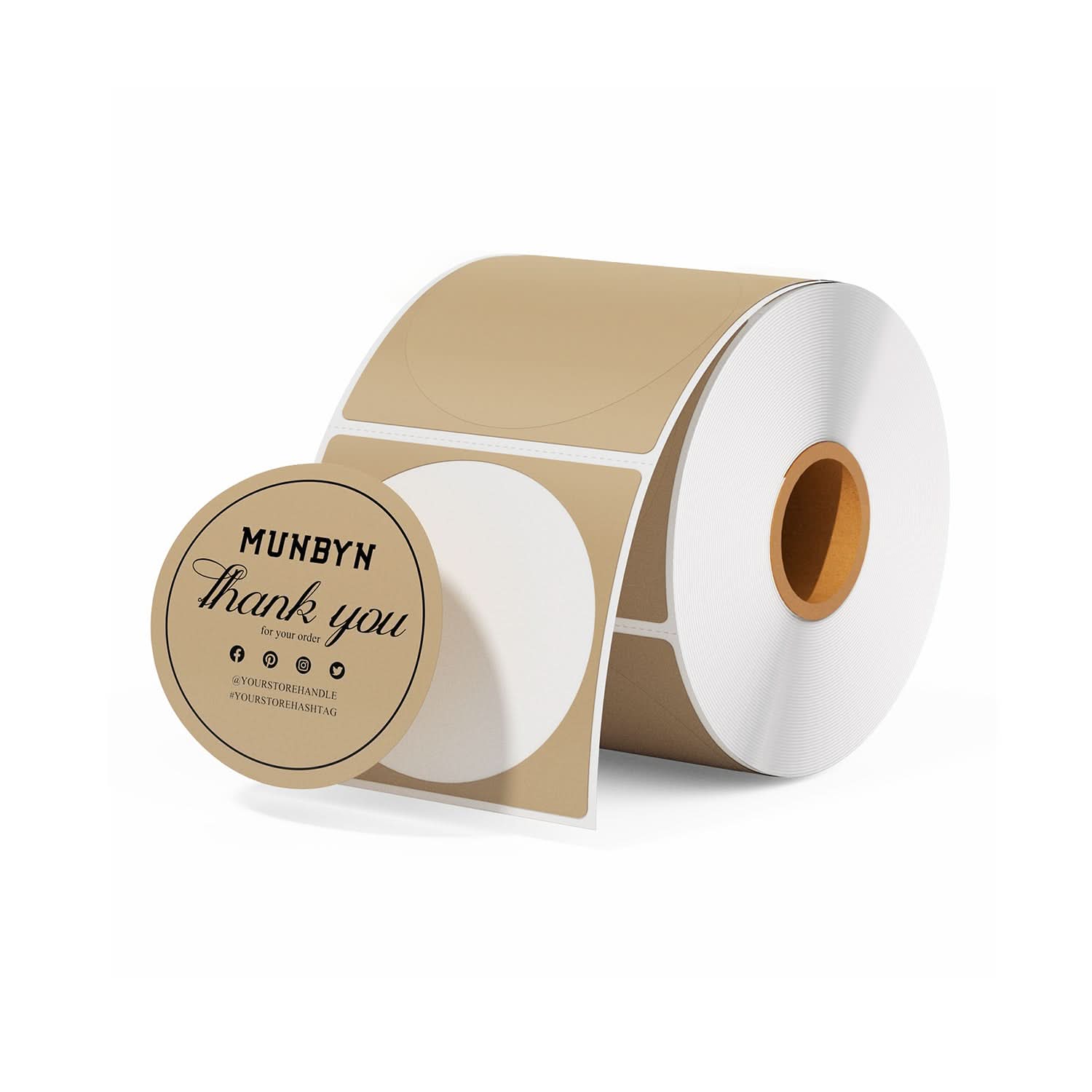 Two-inch circle labels printed on MUNBYN label printer paper, showing clean, round label designs ready for packaging or organization.