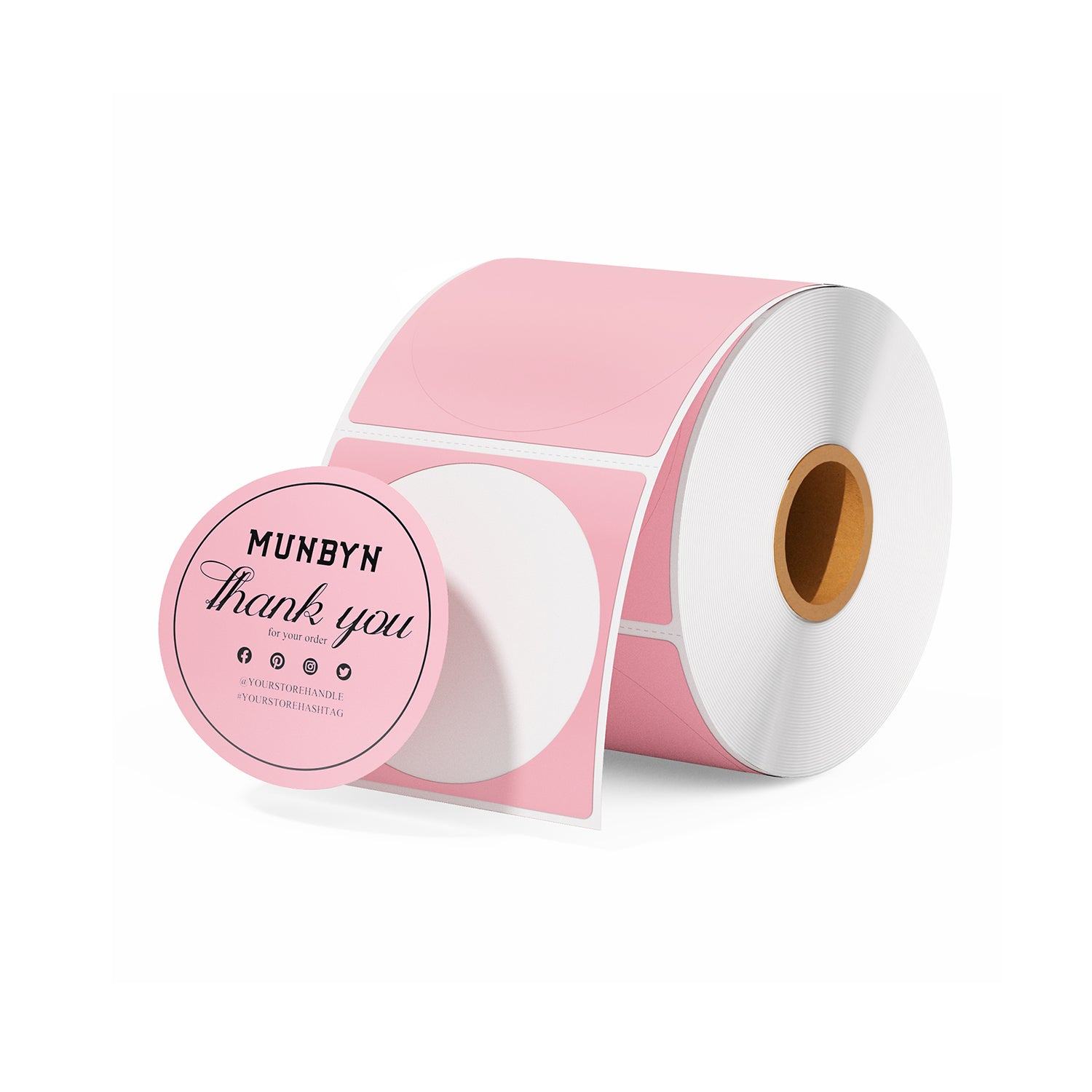 Two-inch circle labels printed on MUNBYN label printer paper, showing clean, round label designs ready for use.