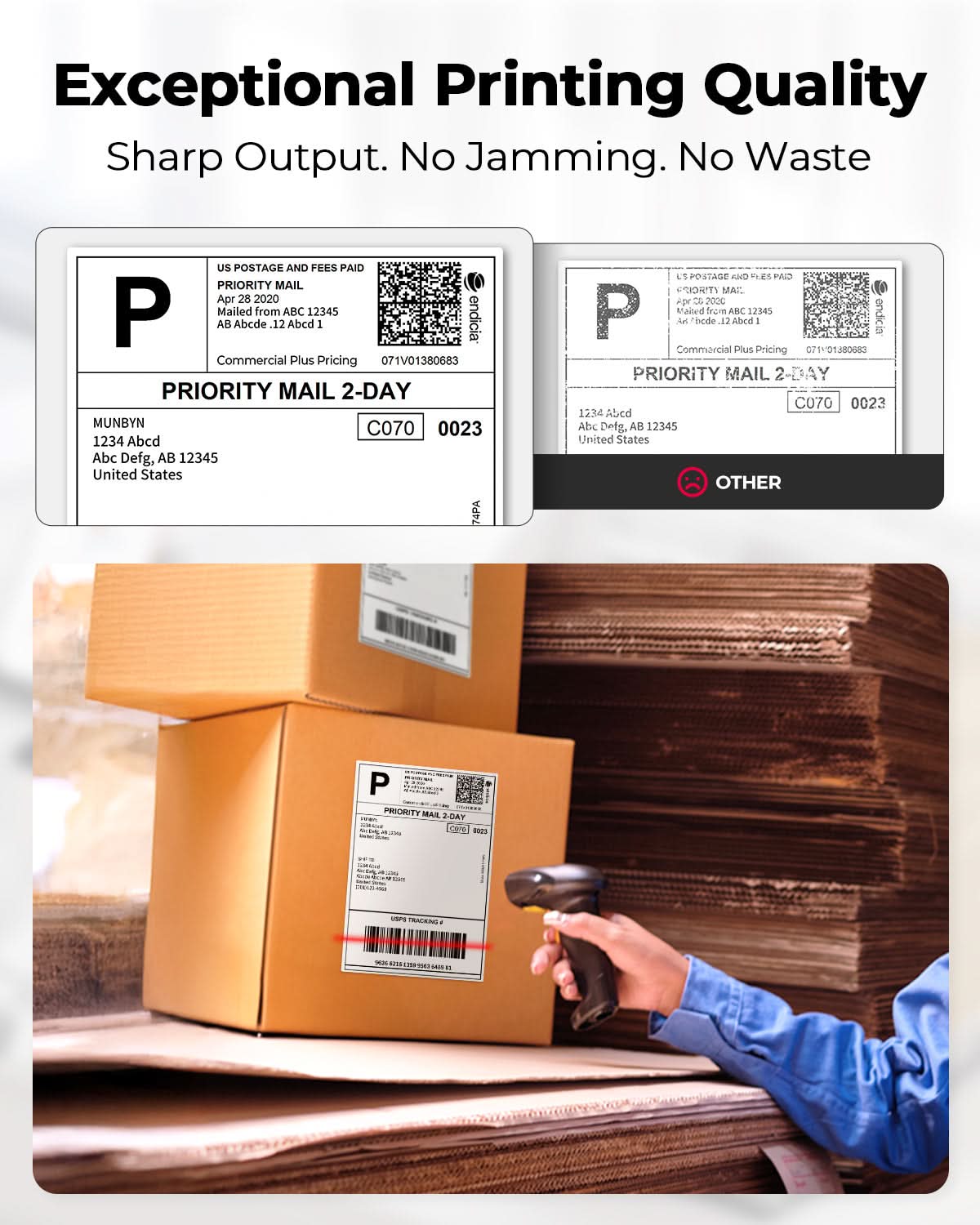MUNBYN 4"x6" Fan-Fold Five-Proof Technology Direct Thermal Shipping Labels (380/Stack)