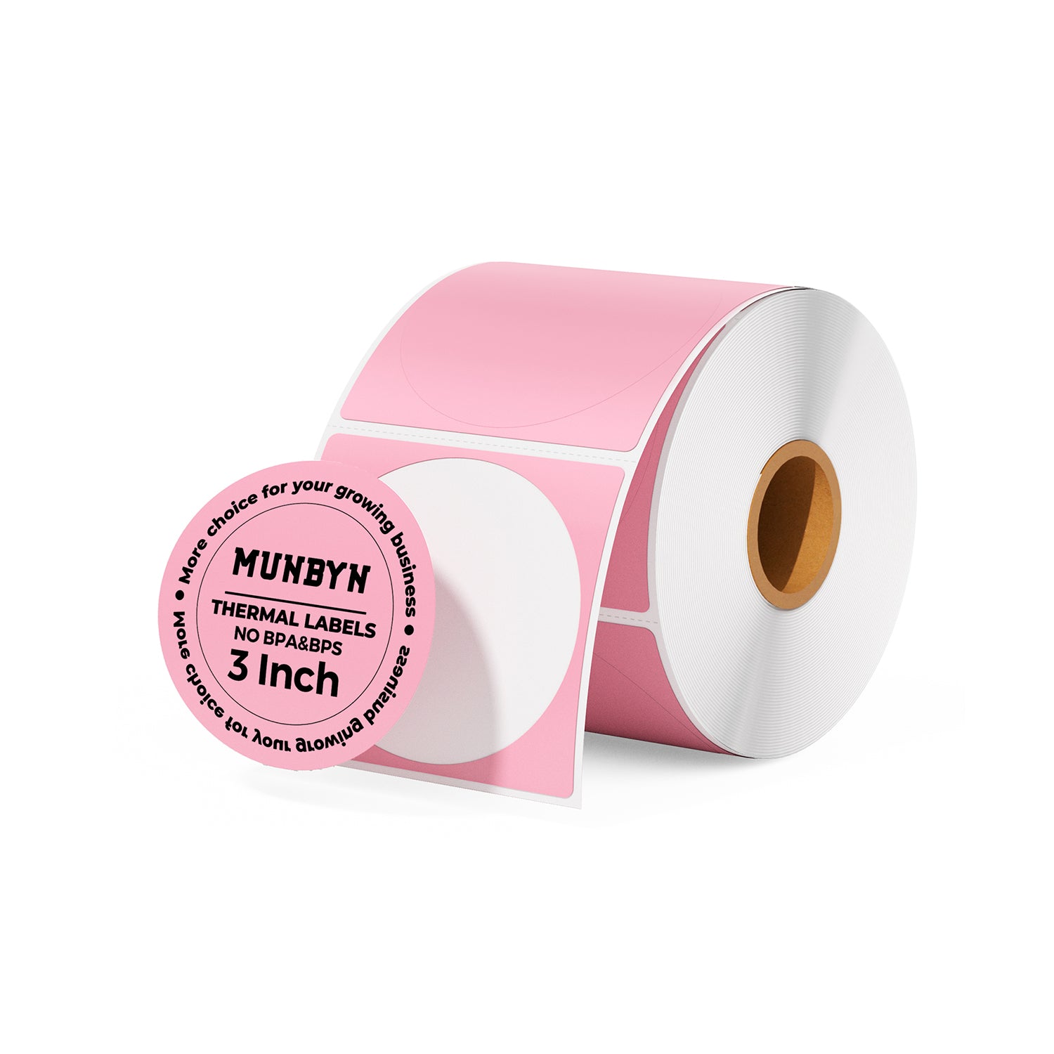 3-inch circle labels printed on MUNBYN label printer paper, showing neatly cut round adhesive labels.