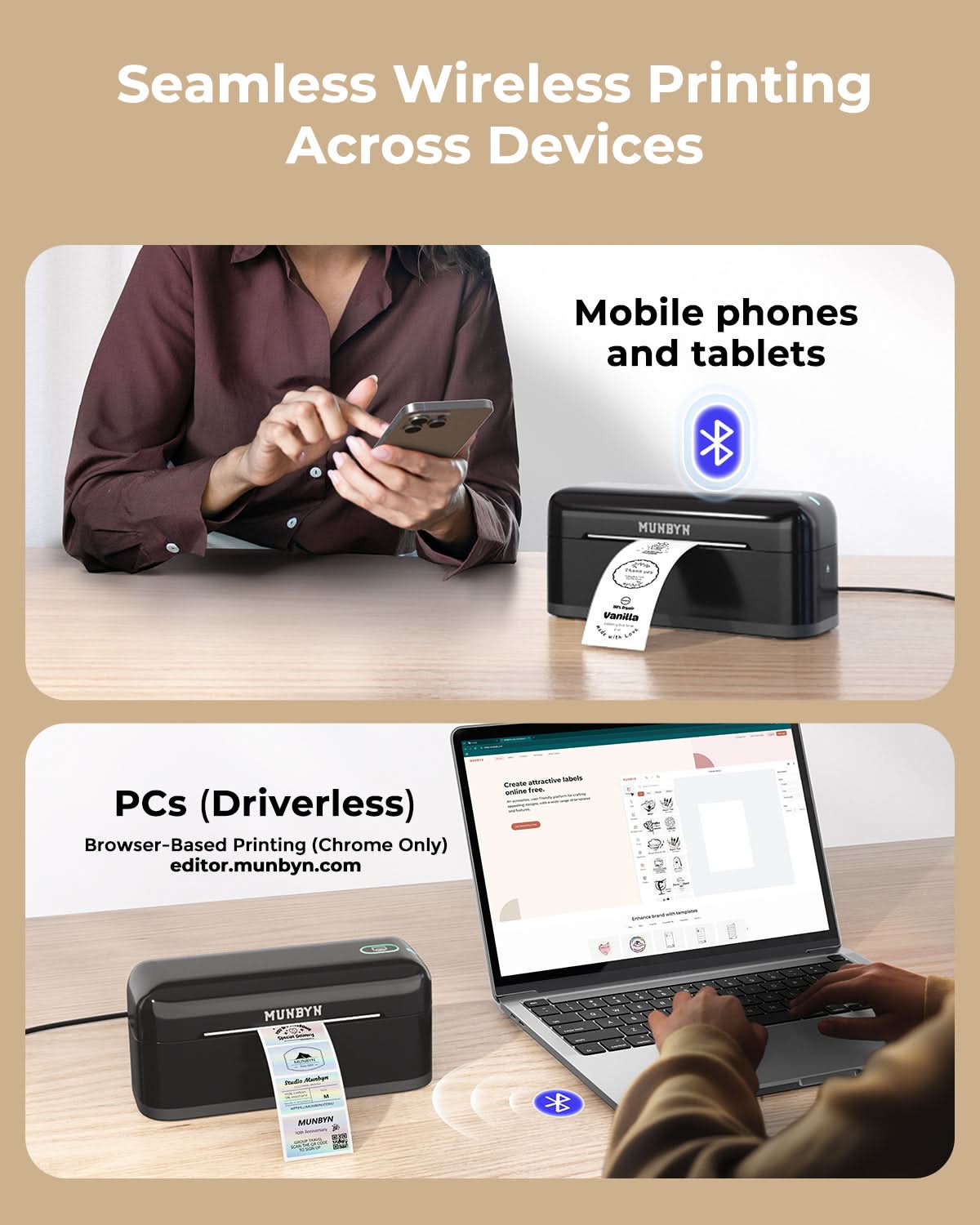 MUNBYN RealWriter 402B thermal label printer for high-quality label printing