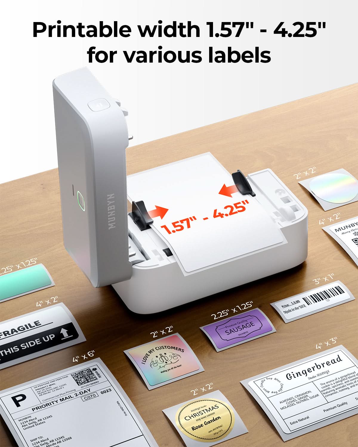 MUNBYN RealWriter 403B Bluetooth Printer & 4x2 Labels Handmade Product Starter Kit