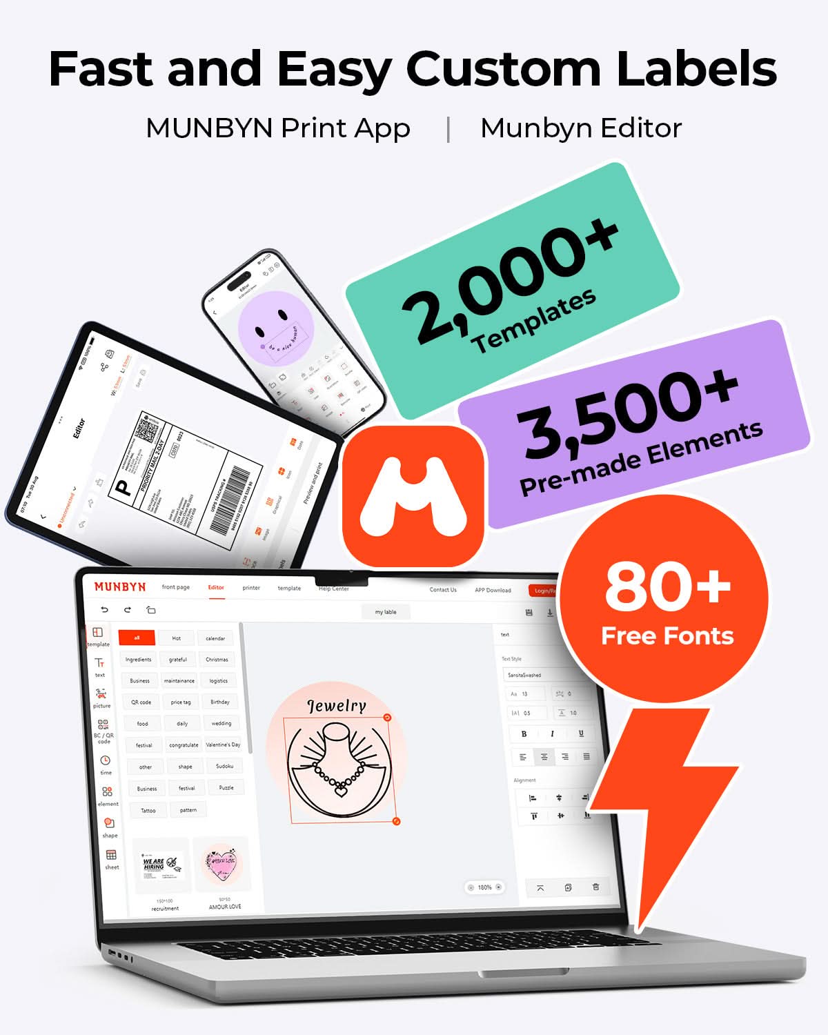 MUNBYN RealWriter 403B Bluetooth Printer & Morandi Labels Bakery Packaging Starter Kit