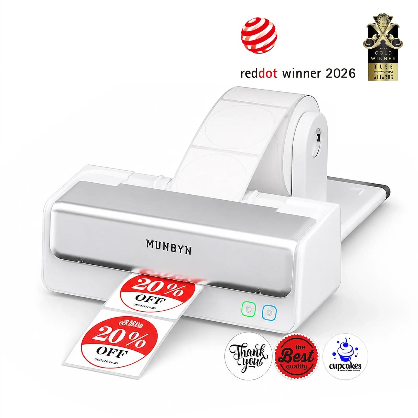 MUNBYN RW405B Dual-Color Bluetooth Thermal Label Printer with Label Holder