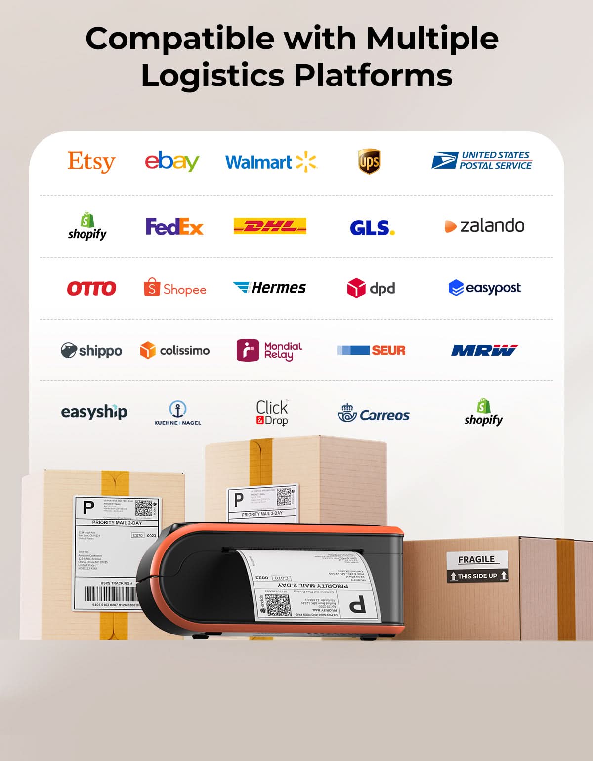 MUNBYN label printer compatible with multiple logistics platforms