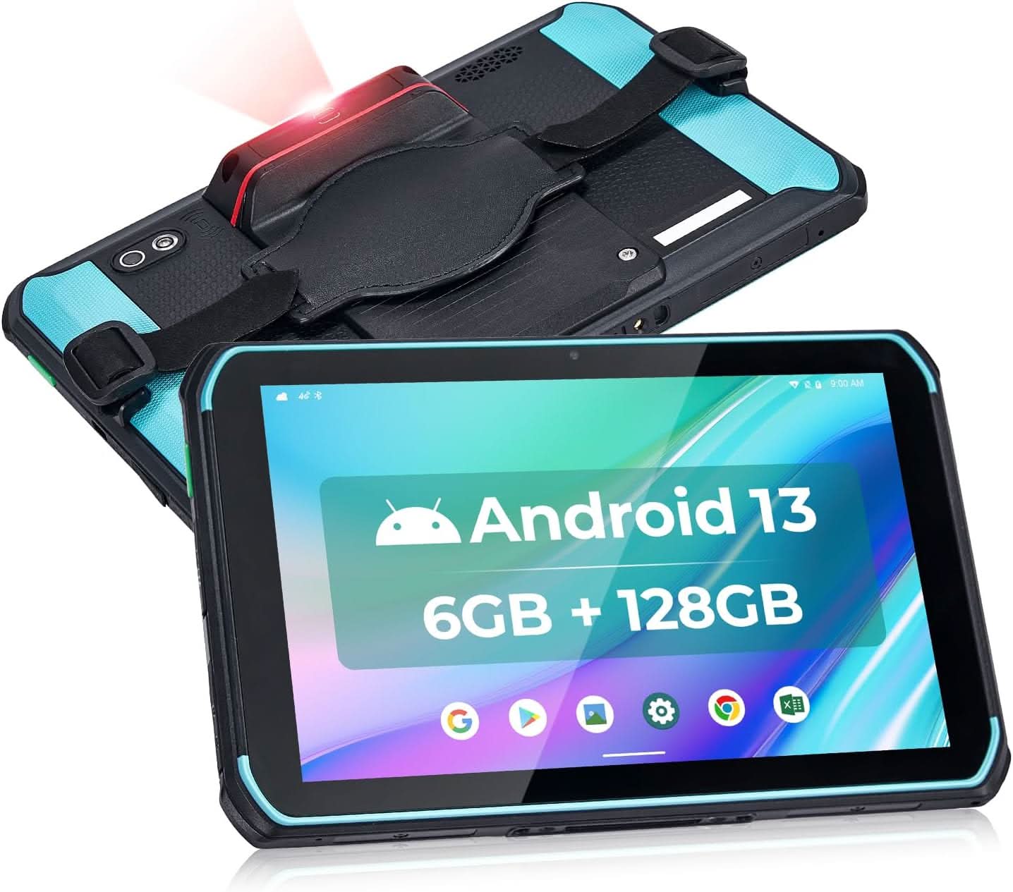 MUNBYN ILT01P Windows scanner tablet with 6-inch display and 128GB storage, featuring a sleek design for data scanning and management.