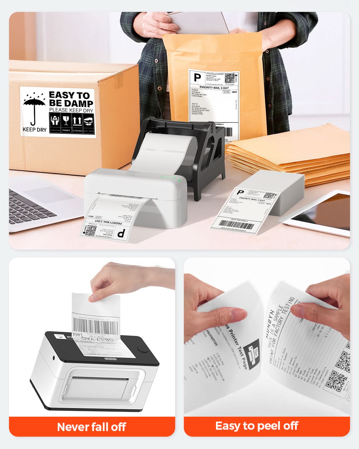 MUNBYN 4"x6" Fan-Fold Five-Proof Technology Direct Thermal Shipping Labels (380/Stack)