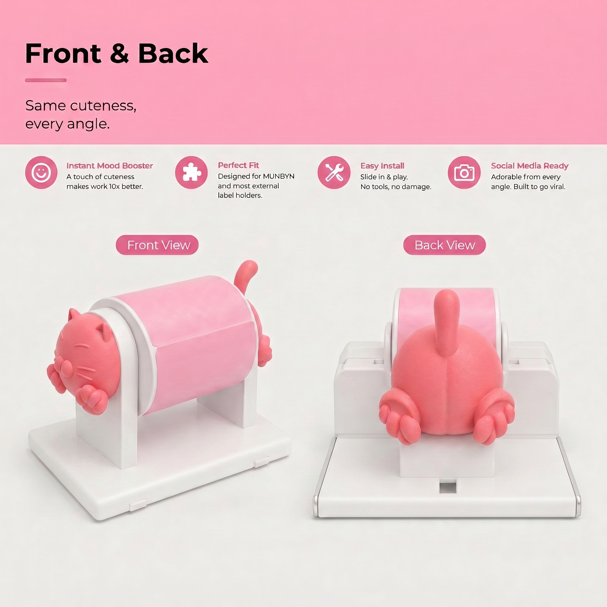 MUNBYN Cat Decor for RW405B Thermal Label Printer Roll Holder