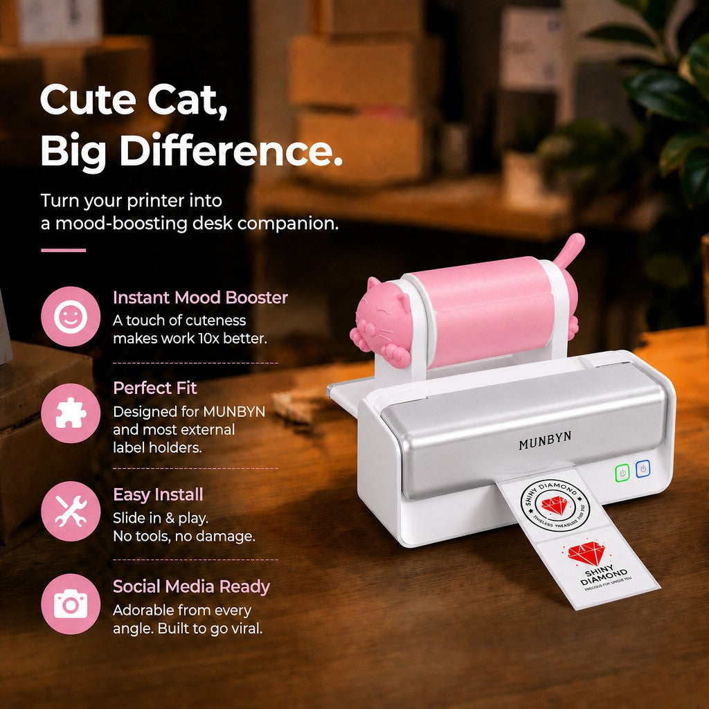 MUNBYN Cat Decor for RW405B Thermal Label Printer Roll Holder