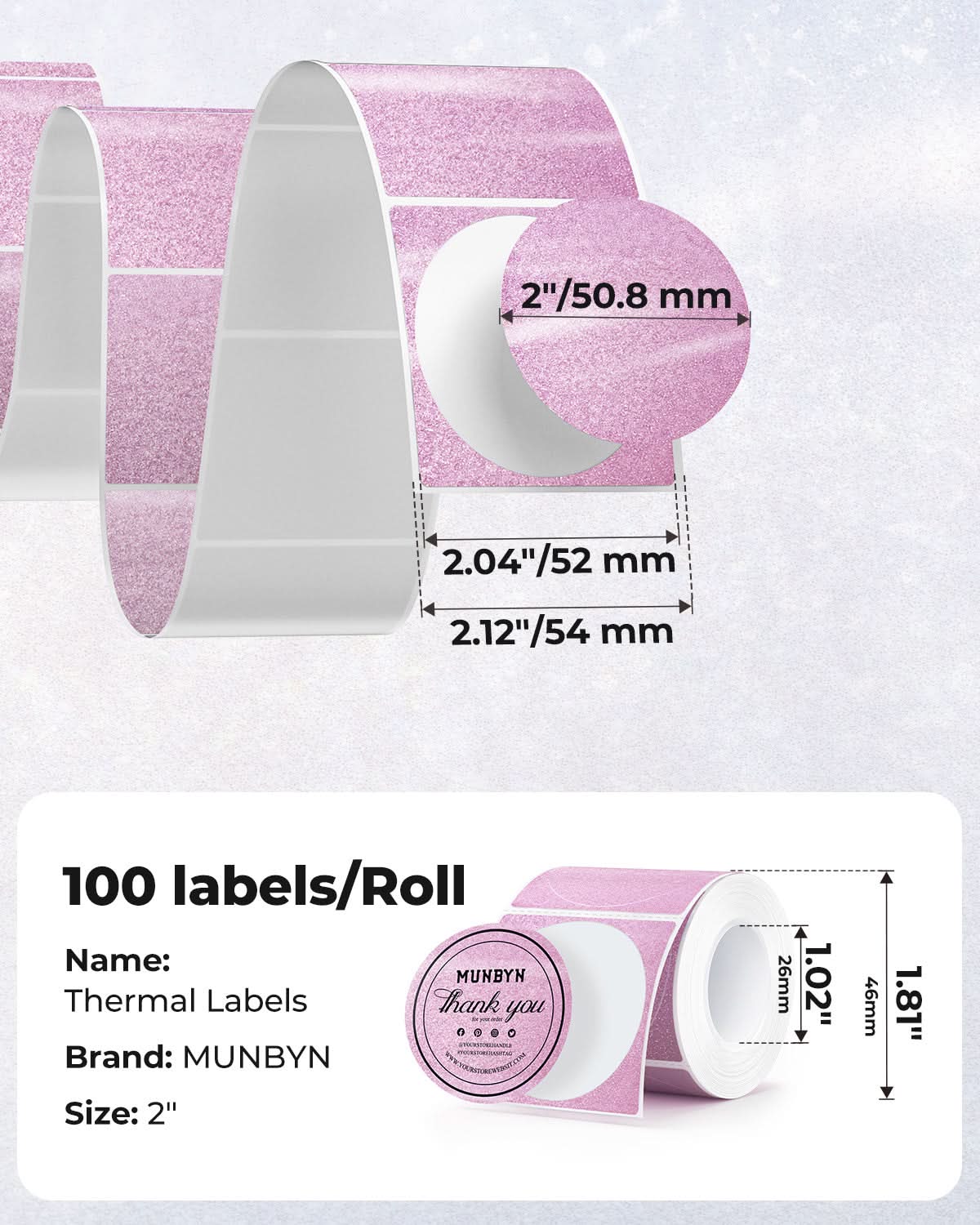 MUNBYN 2" Glitter Round Thermal Labels (100/Roll)