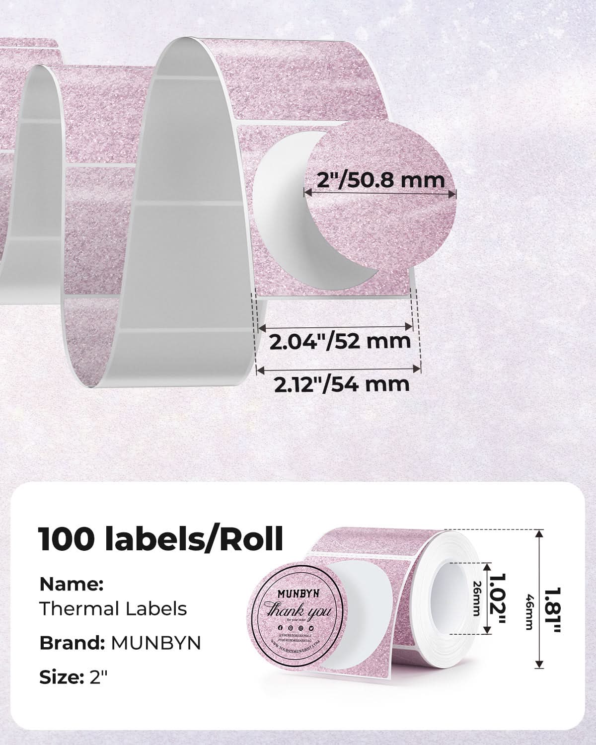MUNBYN 2" Glitter Round Thermal Labels Multi-Pack (100/Roll)