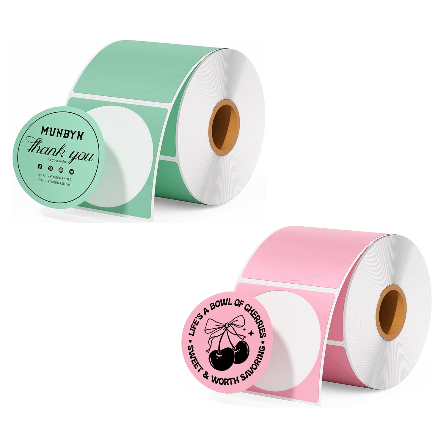 MUNBYN 2" Circle Thermal Label Bundles for Product, Logo and Multi-Purpose Stickers (750/Roll)
