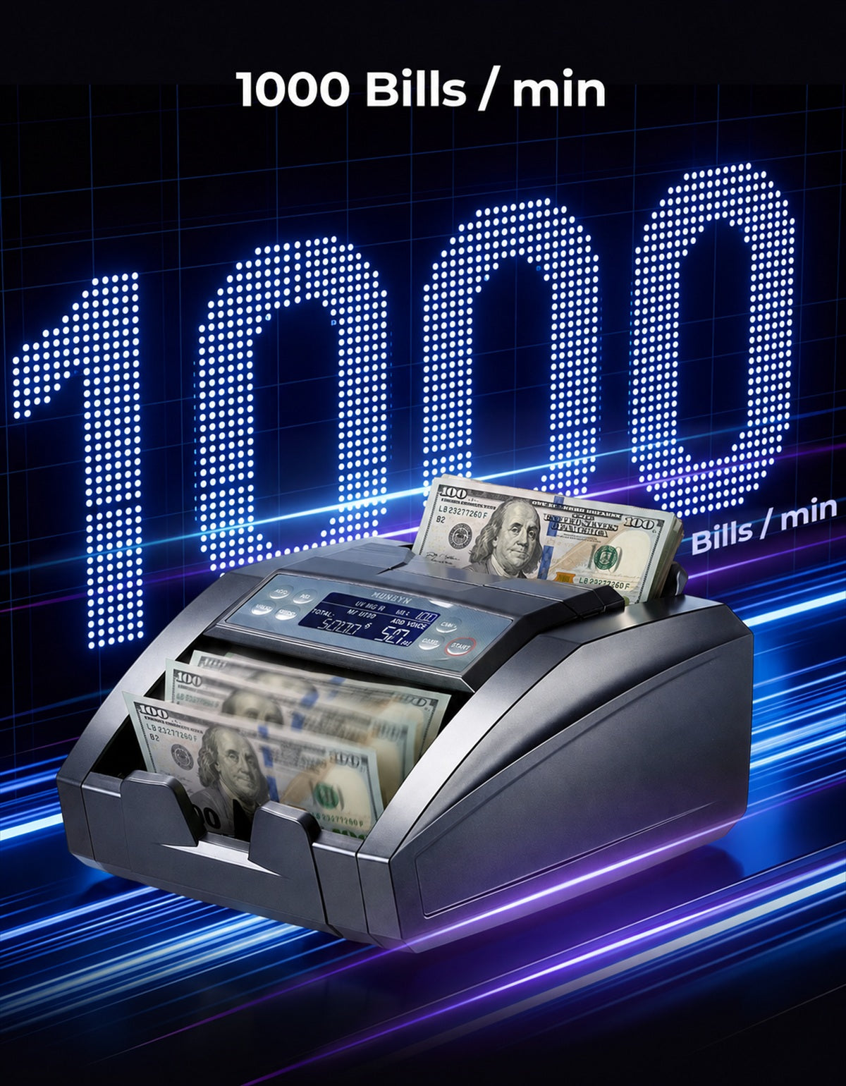 MUNBYN IMC27 counting up to 1,000 bills per minute