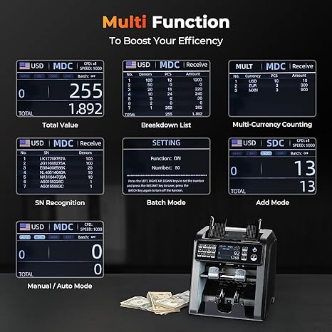 MUNBYN IMC08 2-Pocket Money Counter Machine Mix Denomination