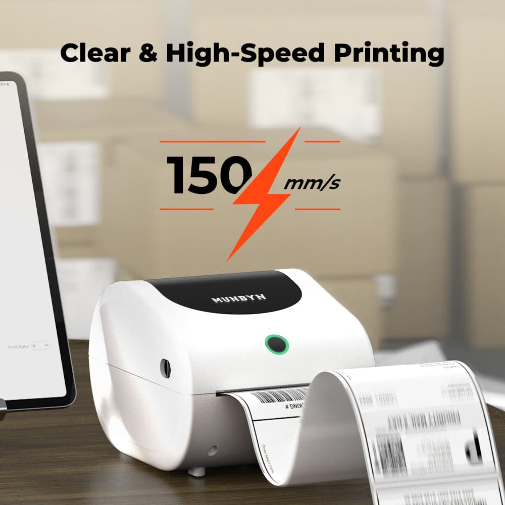 With a print speed of 150mm per second, it efficiently produces shipping labels in no time.