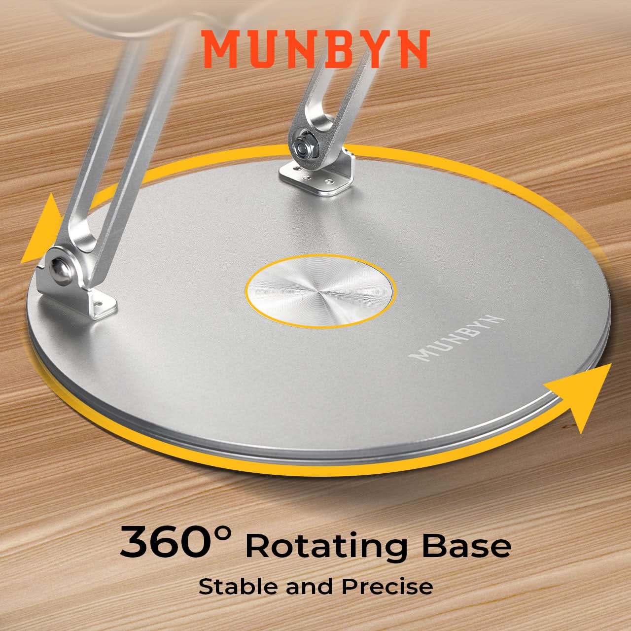 MUNBYN 360° rotating laptop stand with adjustable height and ergonomic design, suitable for home and office use.