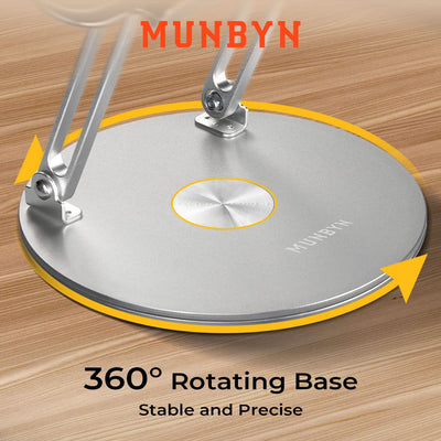 MUNBYN 360° rotating laptop stand with adjustable height and ergonomic design, suitable for home and office use.