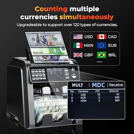 MUNBYN IMC08 2-Pocket Money Counter Machine Mix Denomination