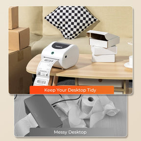 The internal label roll loading feature keeps your workspace tidy and organized.