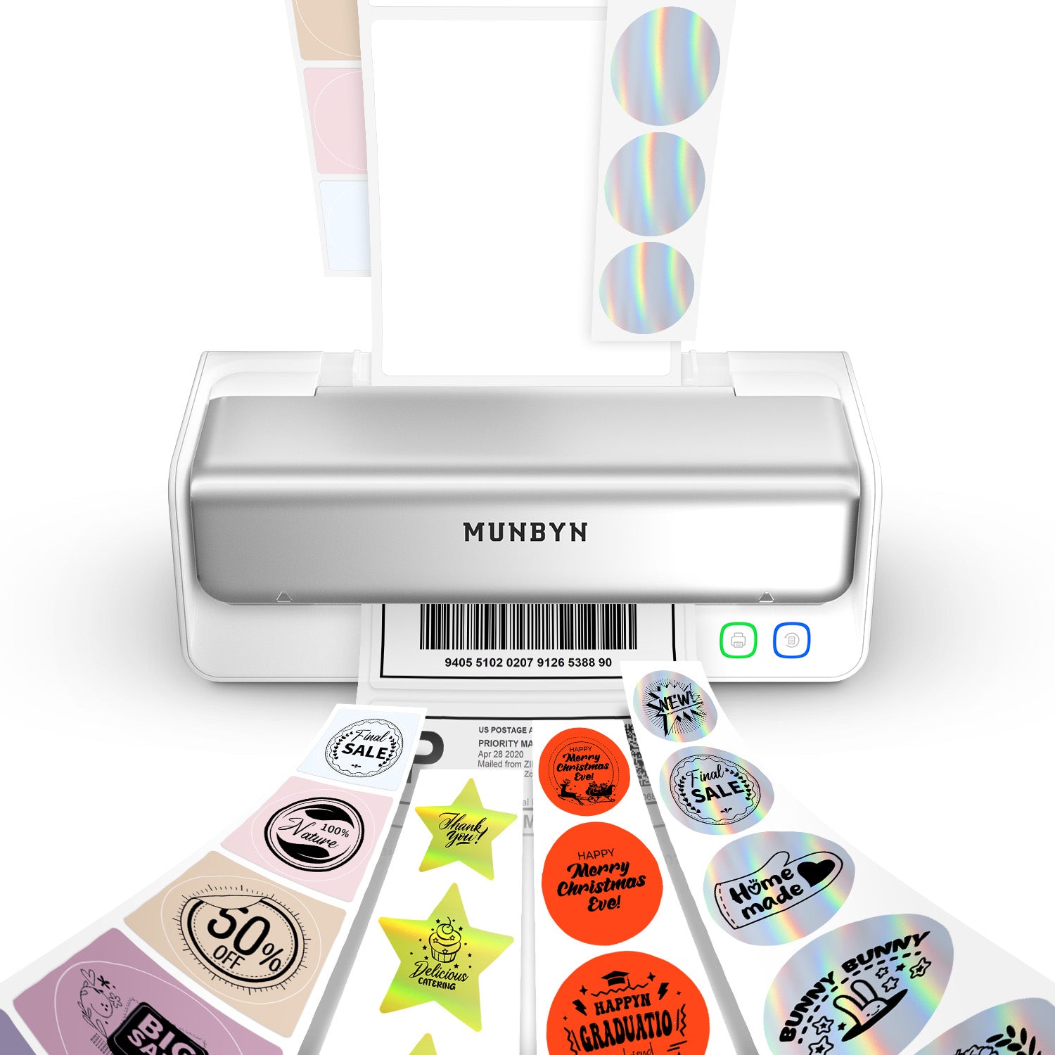 MUNBYN label printer with colorful labels