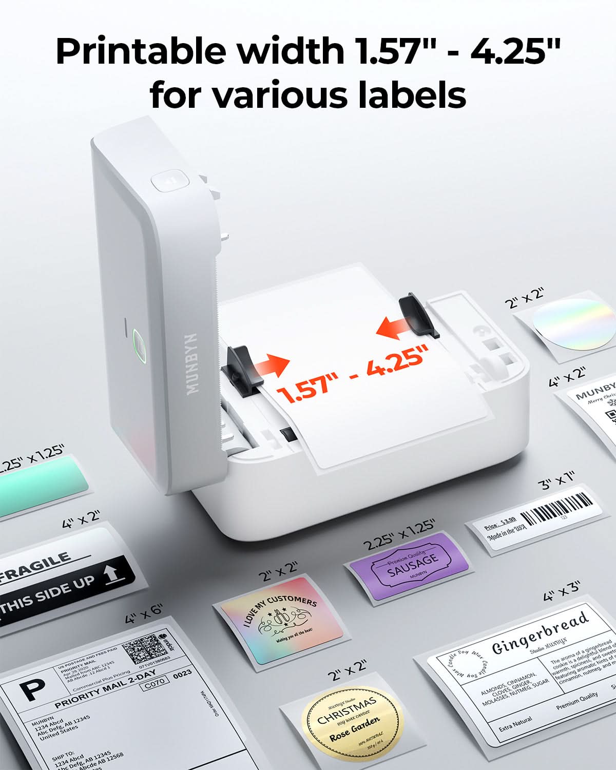 MUNBYN RealWriter 403B thermal label printer for various labels