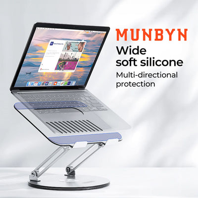 MUNBYN 360° rotating laptop stand in black, adjustable height and angle for ergonomic workspace setup