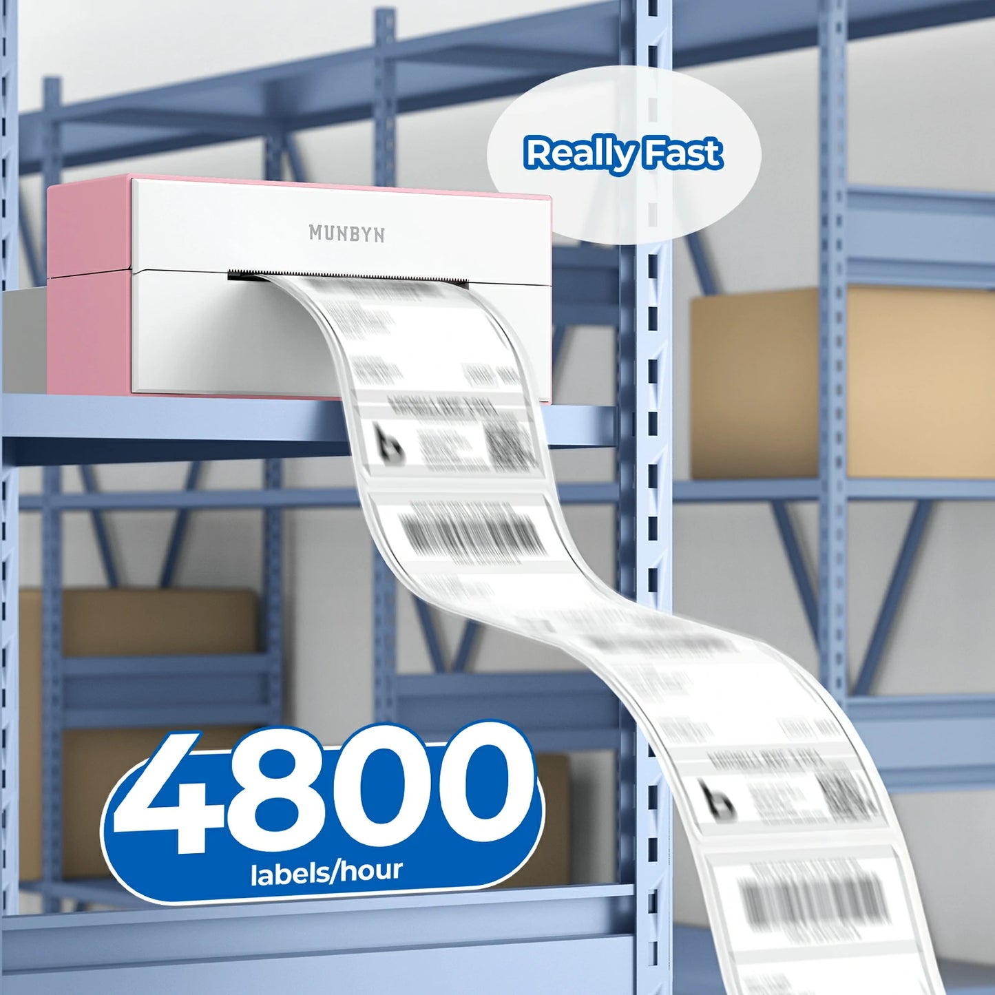 MUNBYN P129S WiFi label printer can print 4,800 labels per hour.