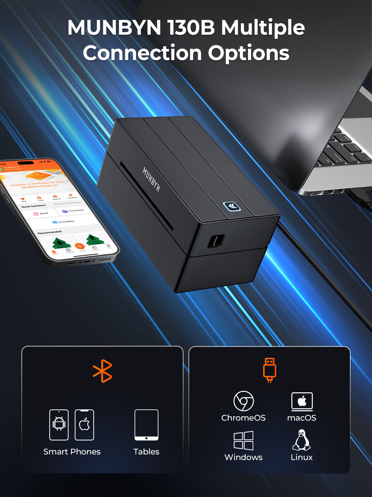 MUNBYN RealWriter 130B Bluetooth Thermal Label Printer