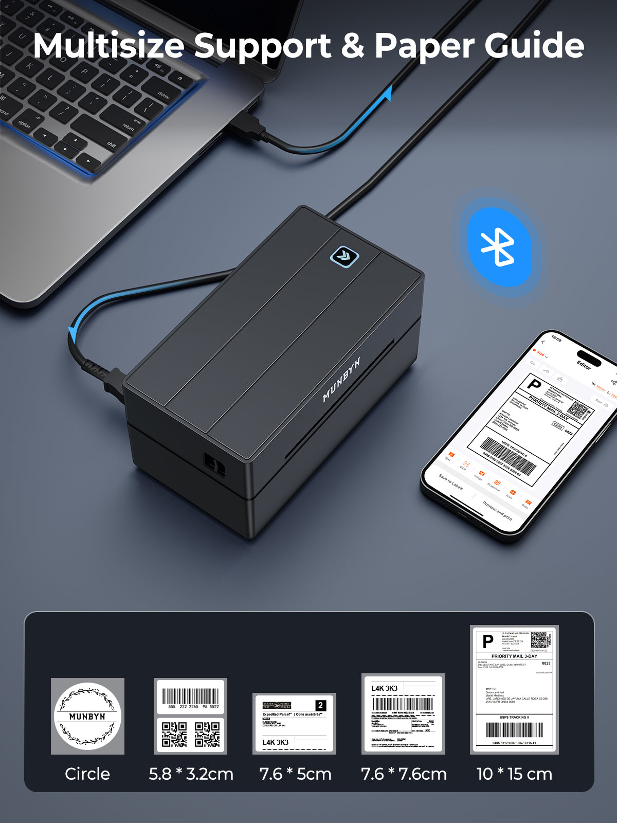 MUNBYN RealWriter 130B Bluetooth Thermal Label Printer