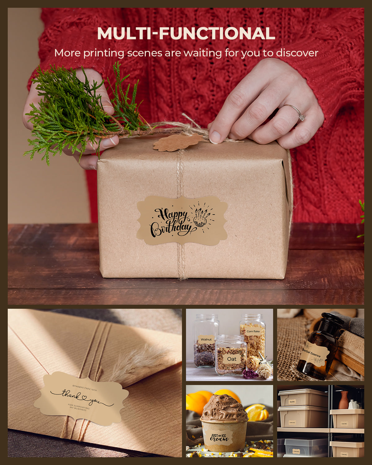 MUNBYN 2.5"x1.5" Kraft Brown Color Thermal Sticker Labels