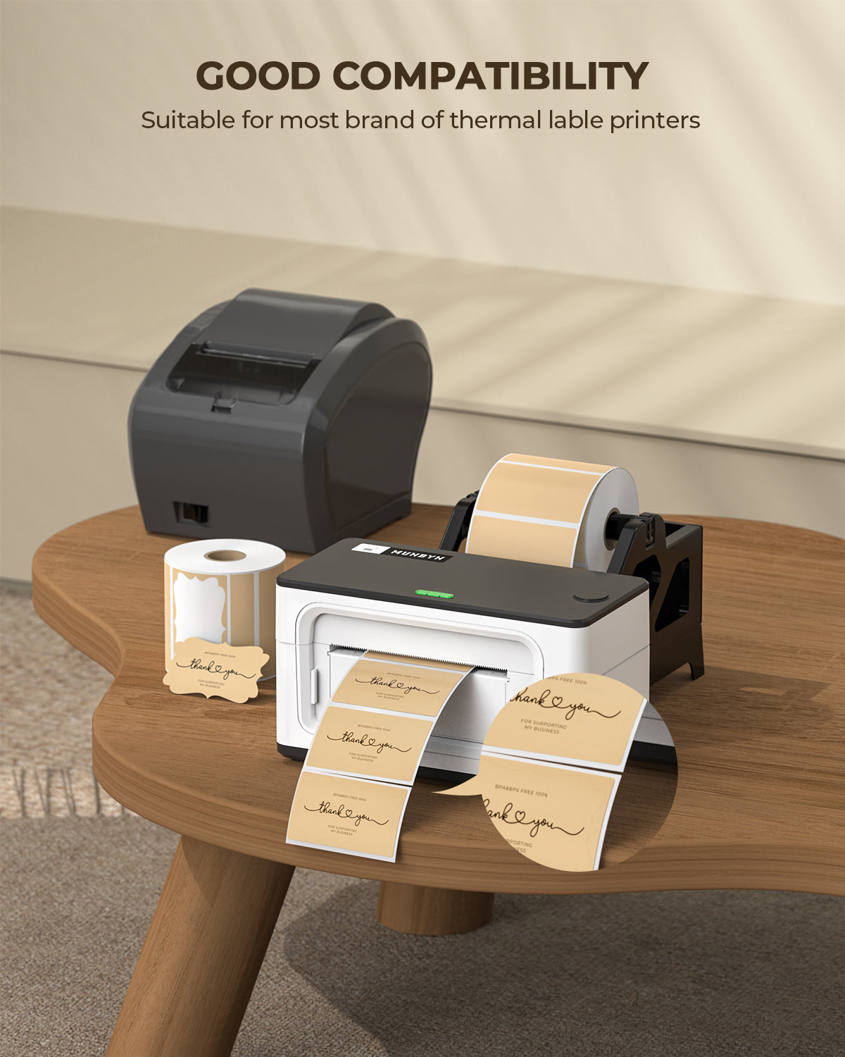 MUNBYN 2.5"x1.5" Kraft Brown Color Thermal Sticker Labels