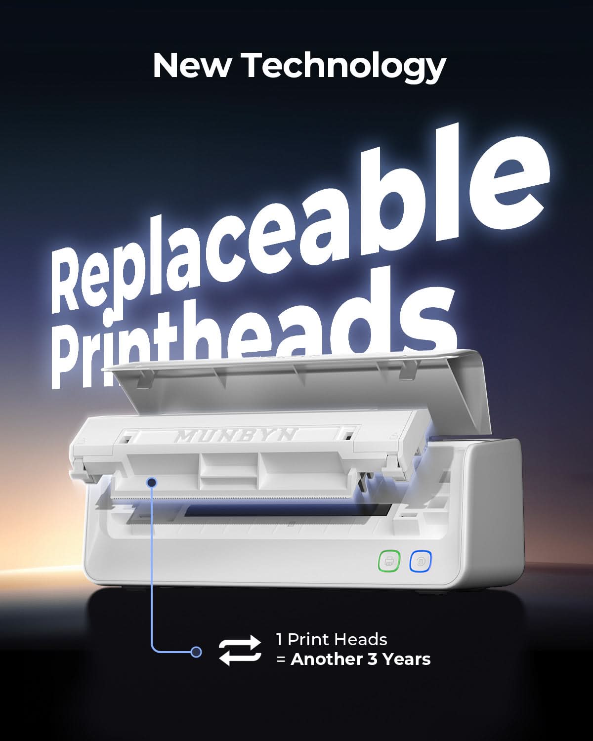 MUNBYN RealWriter 405B thermal label printer with replaceable printheads