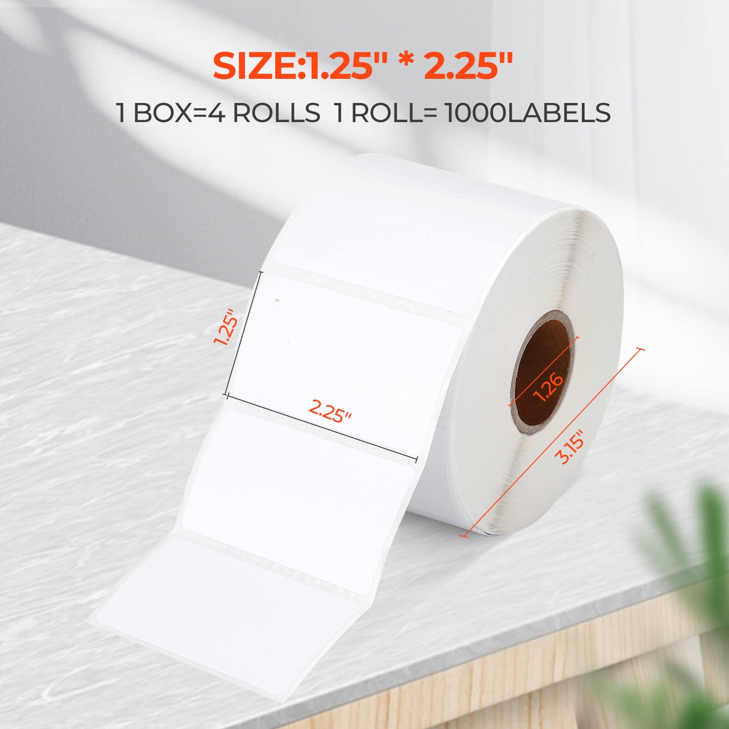 MUNBYN 2.25"x1.25" Generic Rectangle Series Thermal Labels (1000/Roll)