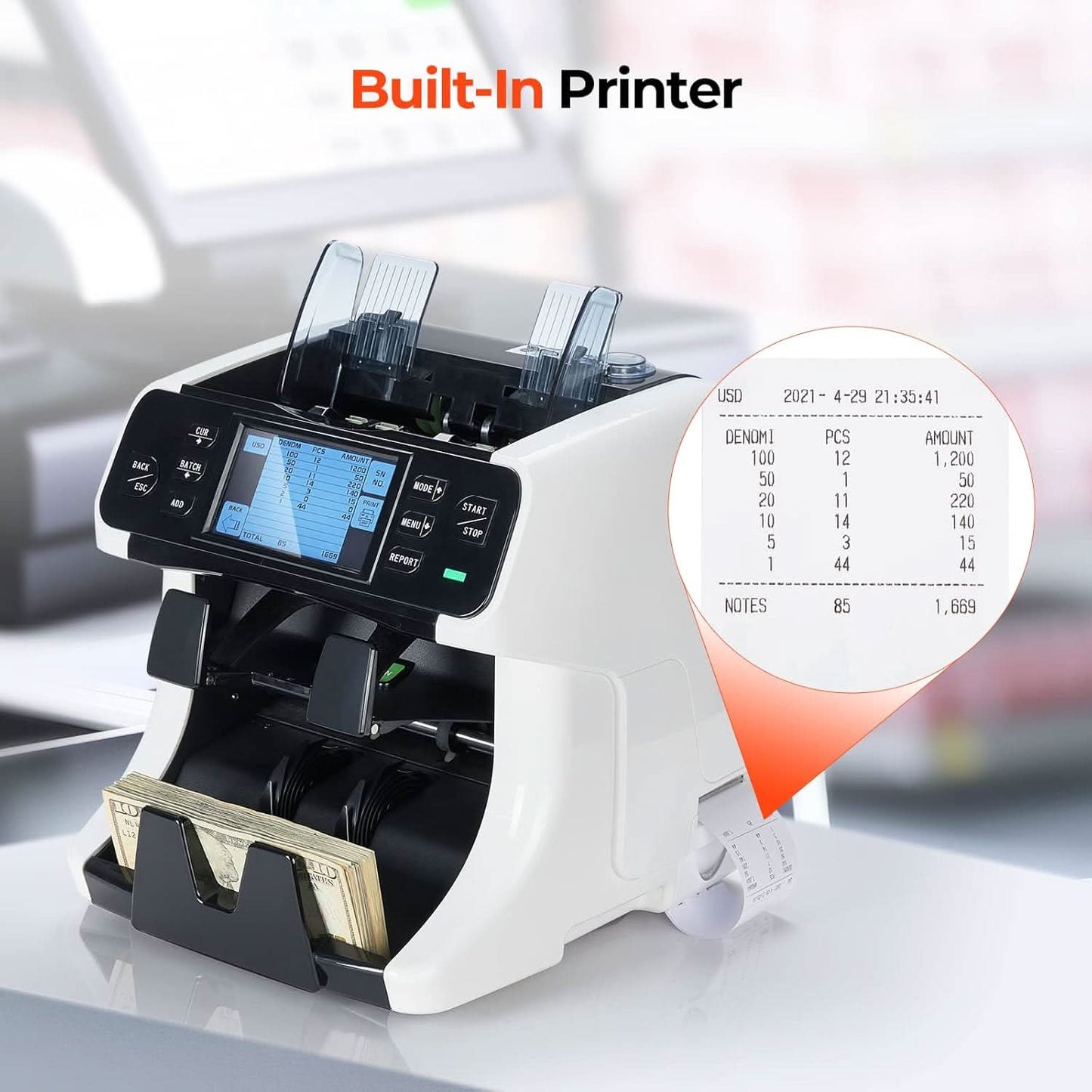 MUNBYN IMC40 Bank-Grade Money Counter & Auto-Sorter | Built-in Printer, Touch Screen w/ Multi-Currency