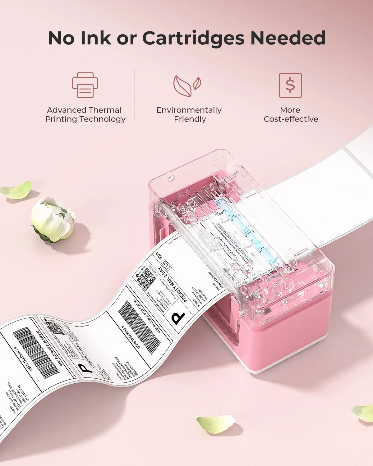 MUNBYN P941B Bluetooth thermal printer doesn't need  ink or cartridges.