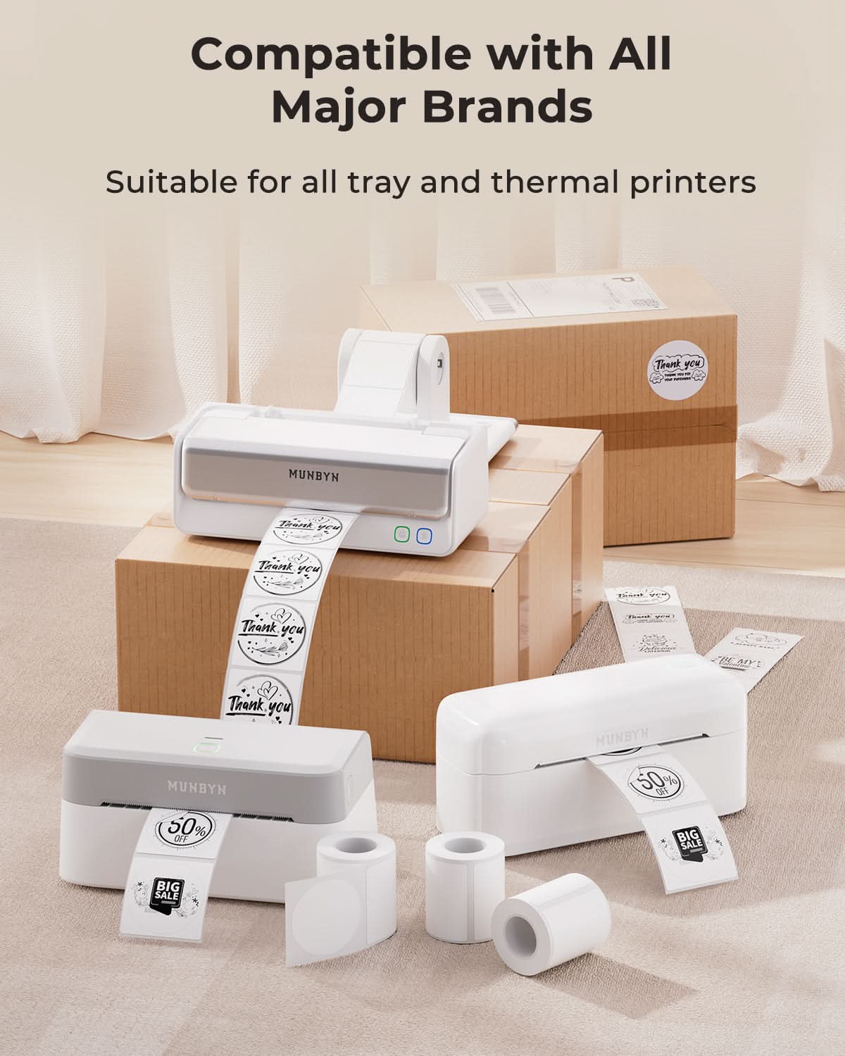 MUNBYN 2" Circle Thermal Sticker Labels 150/Roll