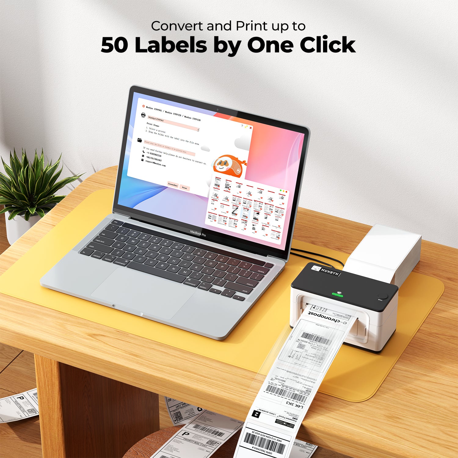 MUNBYN Shipping Label Converter Software can convert and print up to 50 labels simultaneously.