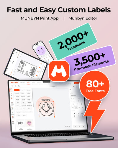 MUNBYN RealWriter 403B thermal label printer with pink finish