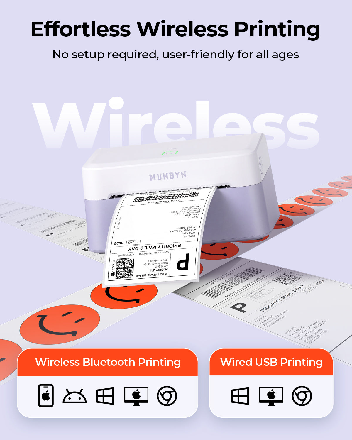 MUNBYN RealWriter 403B thermal label printer with paper roll and control panel, designed for high-quality label printing.