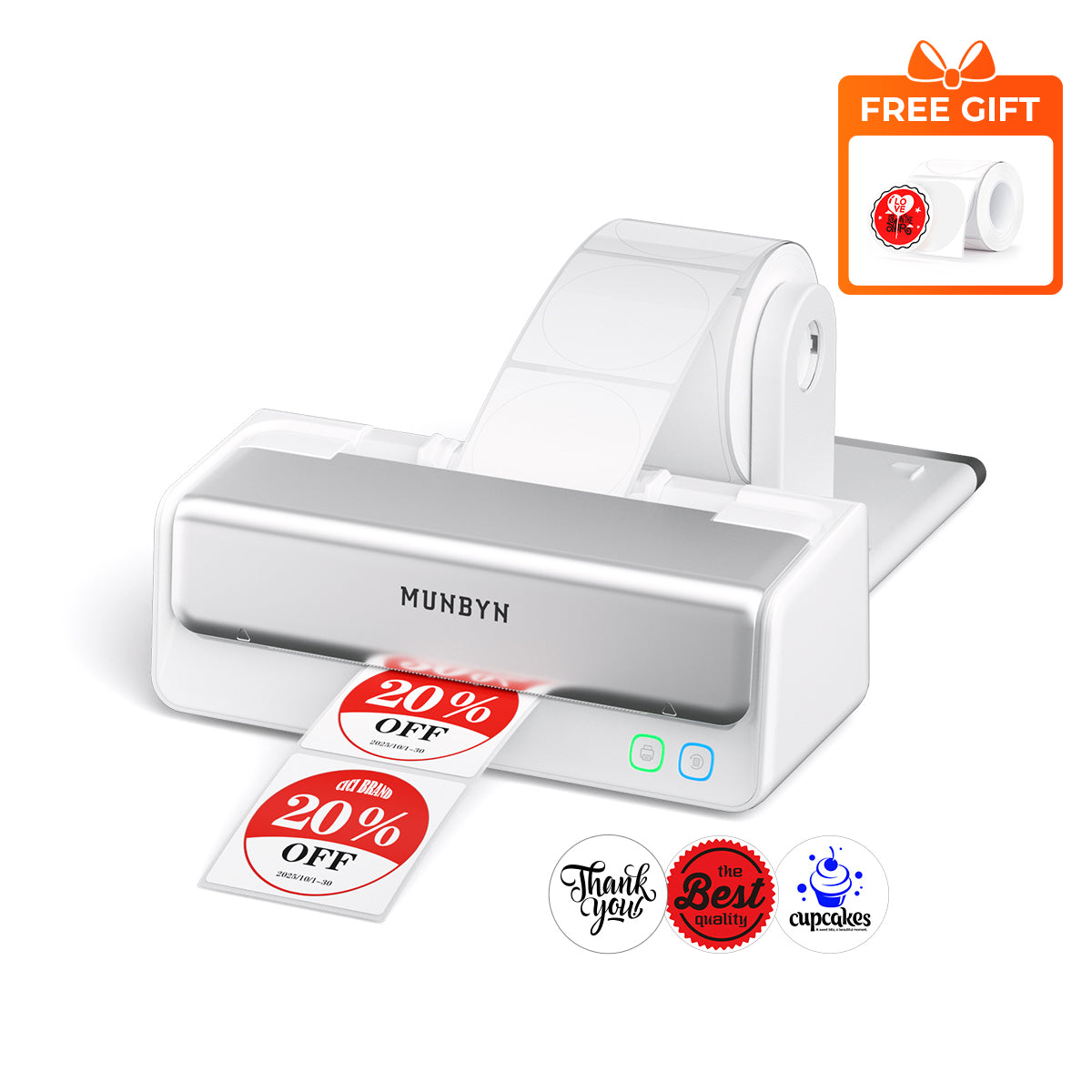 MUNBYN RW405B Dual-Color Bluetooth Thermal Label Printer with Free Label
