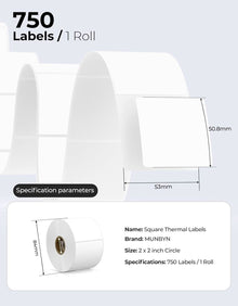 MUNBYN 2"x2" Generic Square Series Thermal Labels (750/Roll)