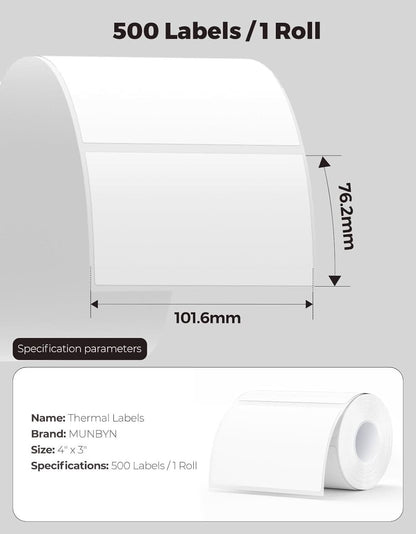 Munbyn 4"x3" Generic Rectangle Series Thermal Labels (500/Roll)