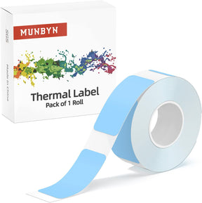 MUNBYN self-adhesive, durable label maker tape measures 15 x 30 mm (0.59” x 1.18”) and includes 210 labels per roll.